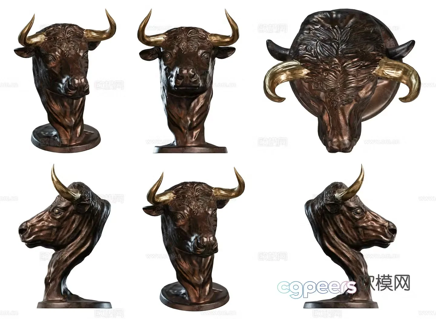 Middle-aged style bull head decorations cow head sculpture ornaments cow head sculpture wall decoration pendant indoor animal head 3D model