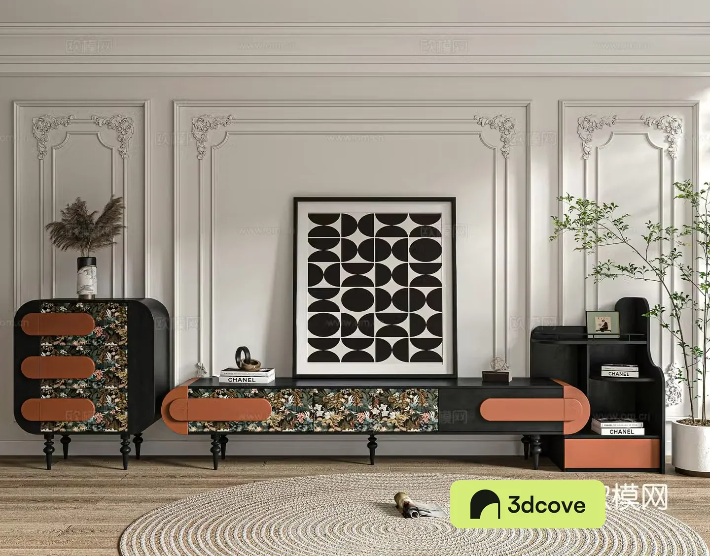French retro living room TV cabinet combination