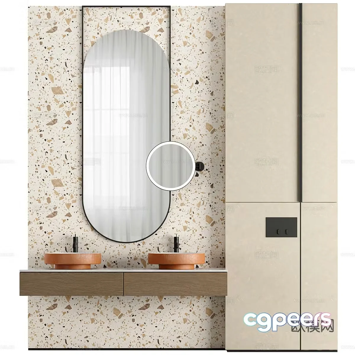 Modern creamy bathroom cabinet 3d model
