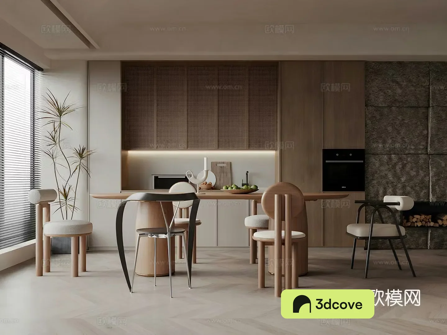 Middle style home restaurant Open restaurant Log style home restaurant Log style sideboard 3D model