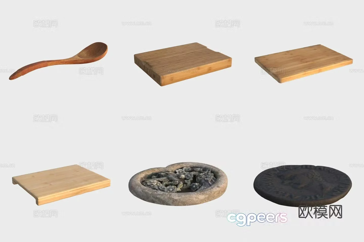 Indoor items kitchen supplies cutting board wooden spoon ornaments 3d model
