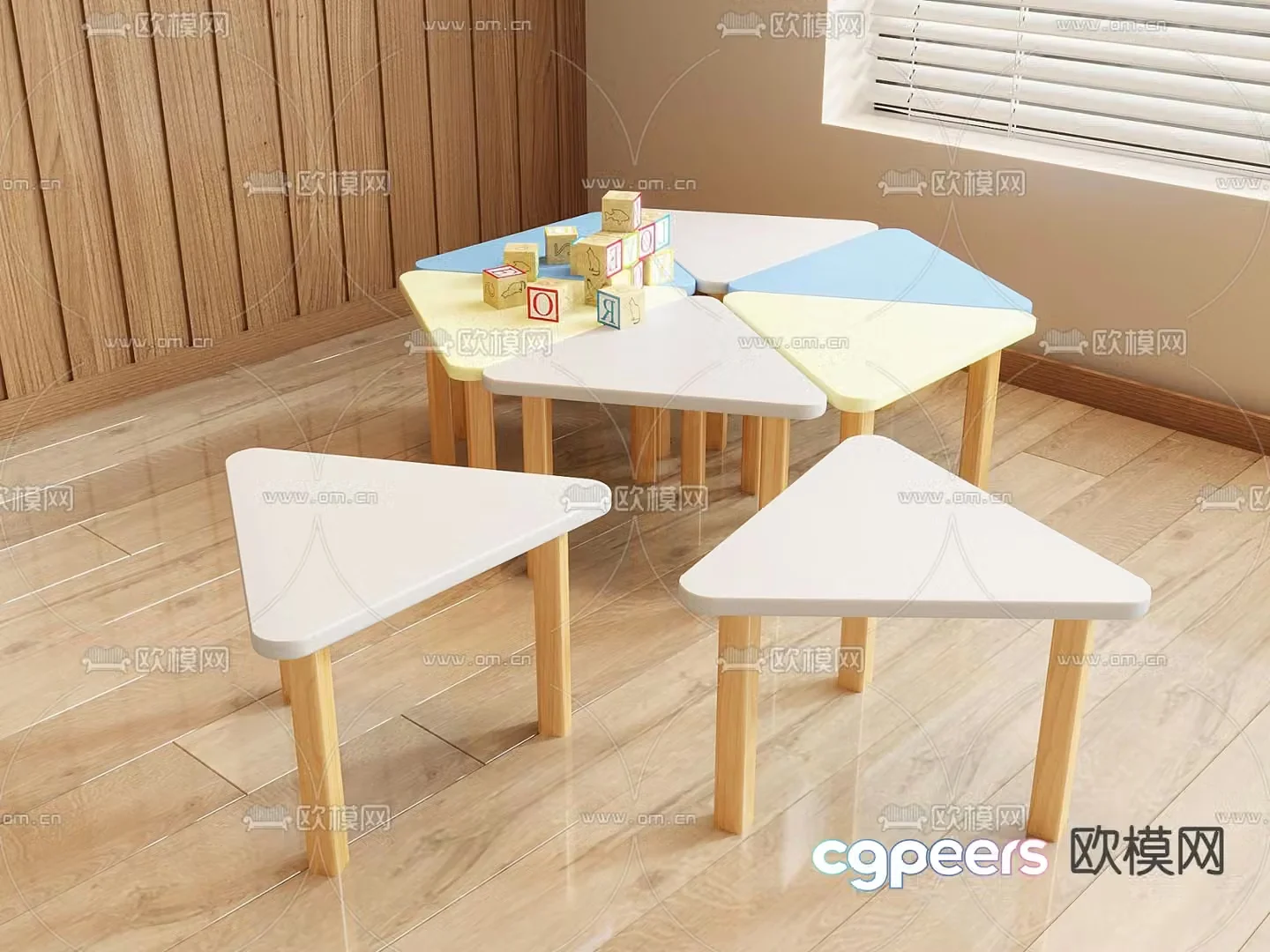 Hexagonal splicing children’s table reading desk 3D model