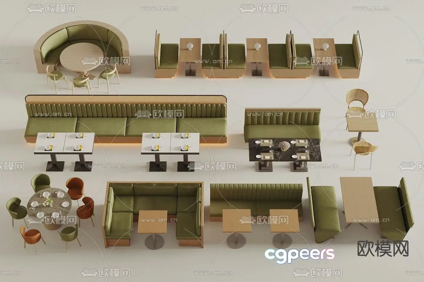 Card seat dining table and chairs restaurant card seat curved card seat 3D model