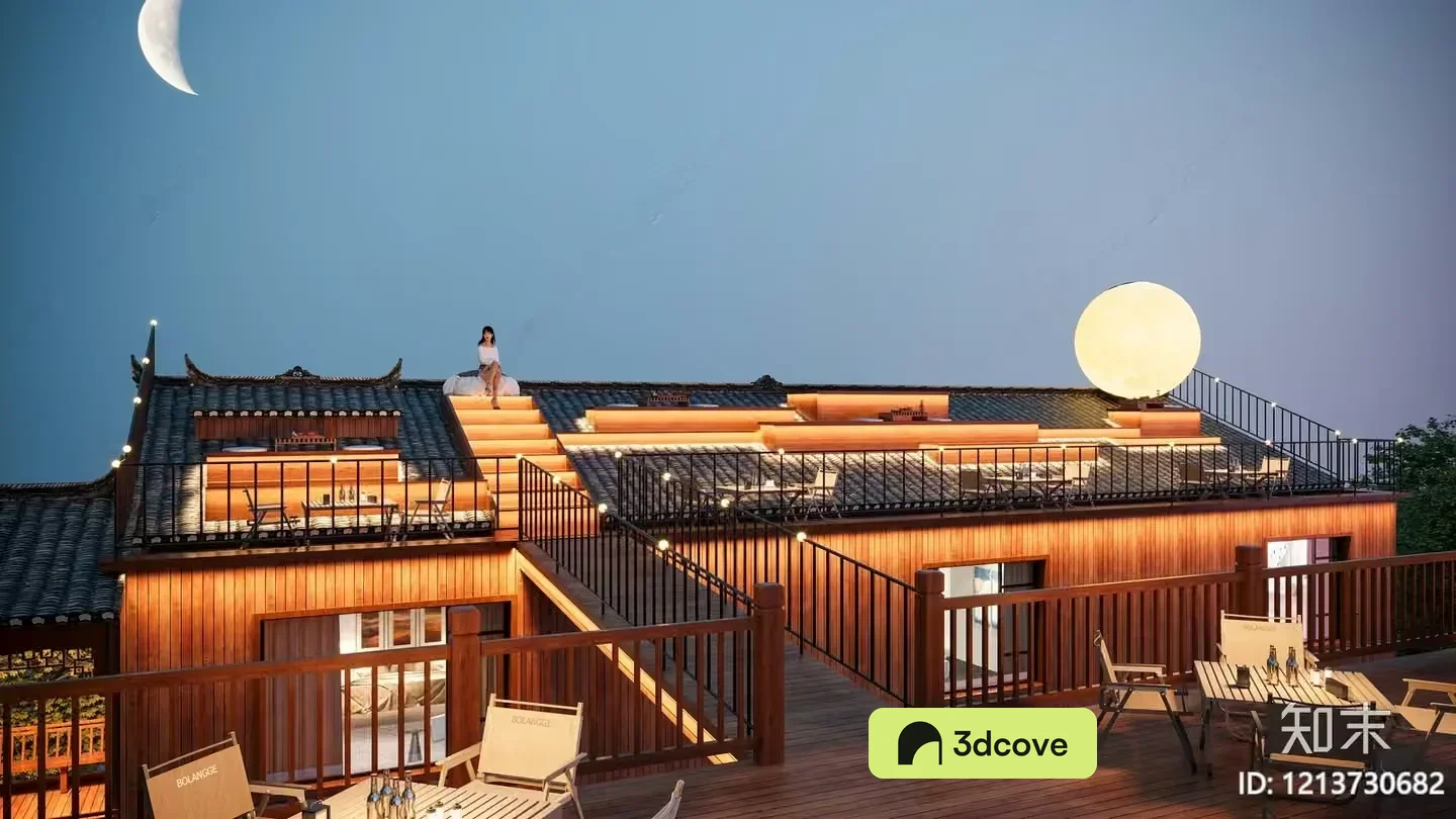 The Main Subject Is A Large Wooden Building With A Deck And Railing