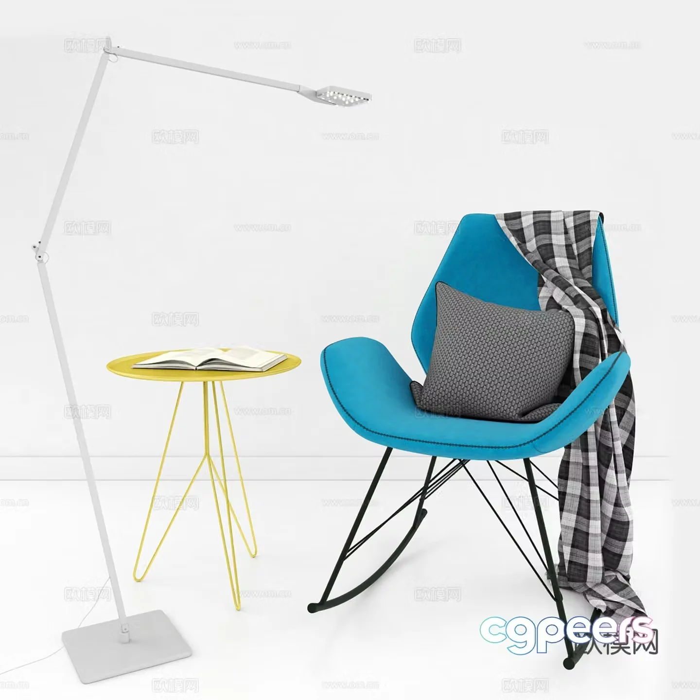 Modern leisure chair Book chair Single chair Coffee table floor lamp 3d model
