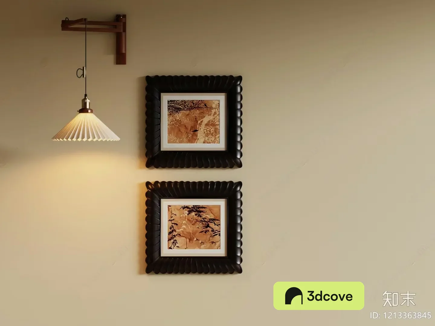 A Pair Of Framed Pictures With A Light Fixture