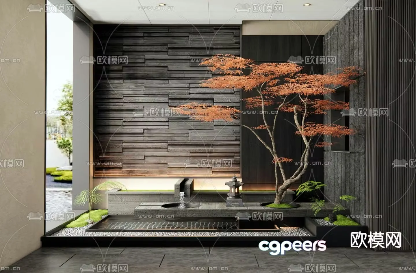 Indoor landscape maple tree landscaping 3d model