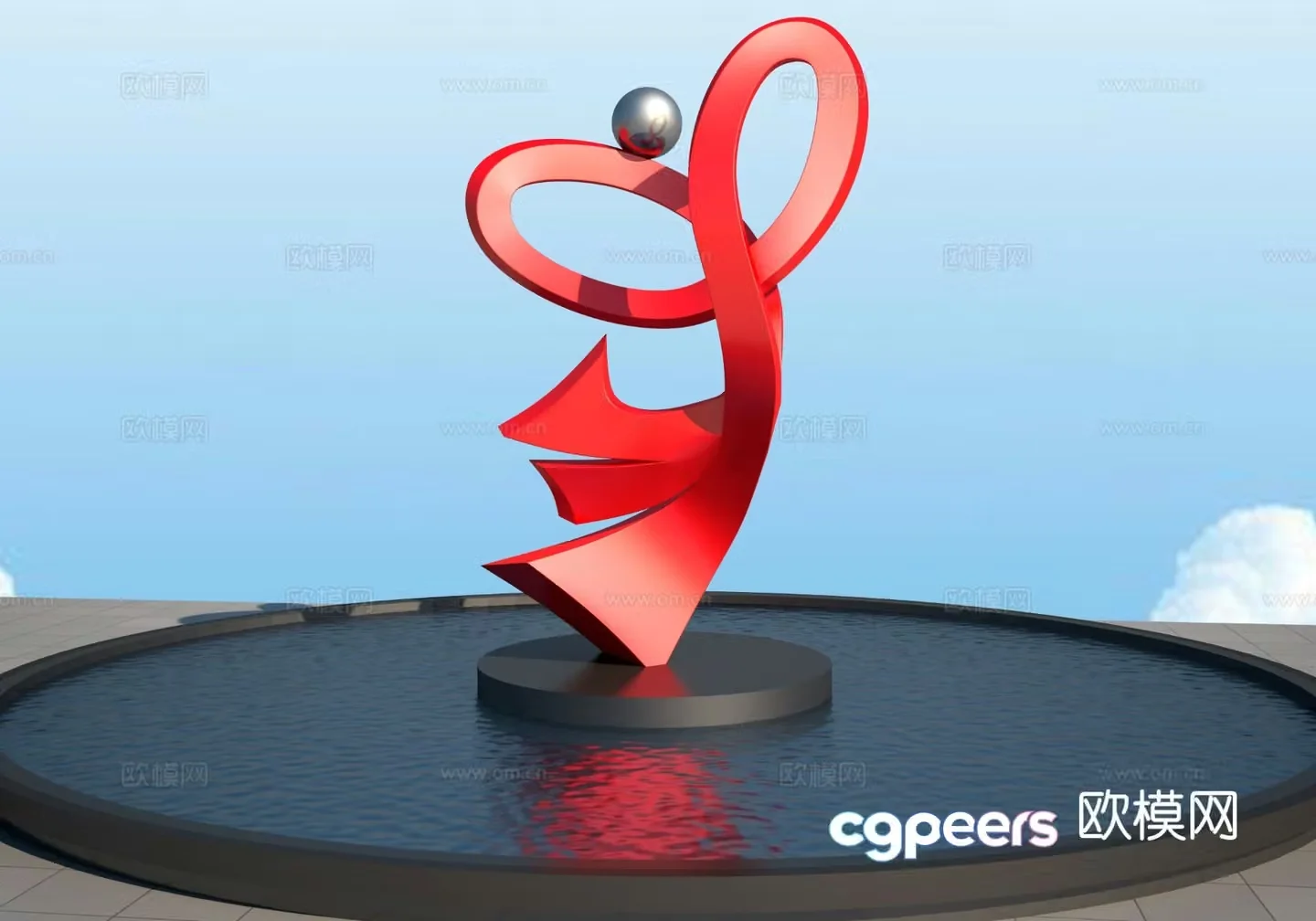Red love ribbon sculpture 3d model