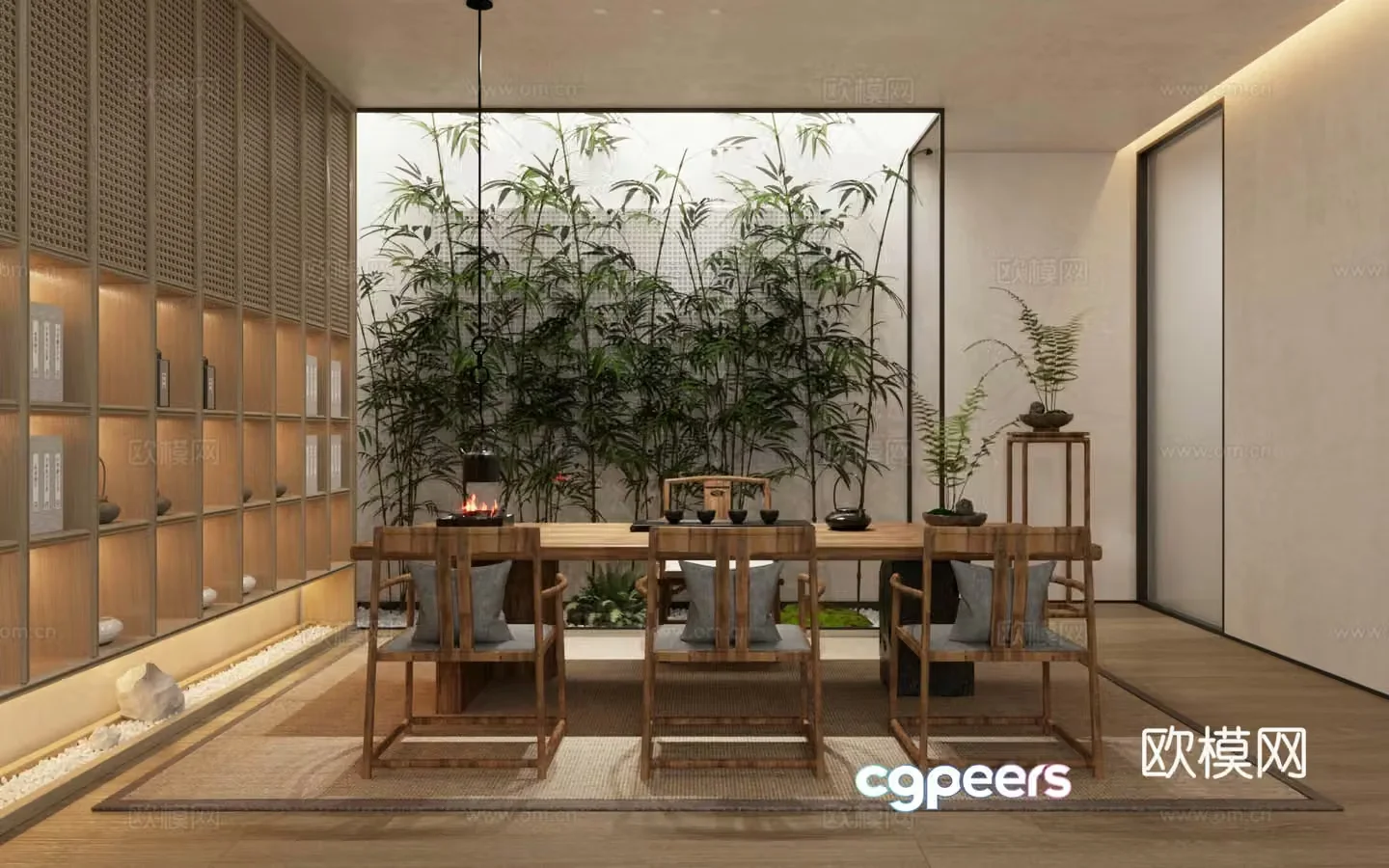 Middle-aged tea room tea tasting area club tea room balcony tea room solid wood tea table and chair tea cabinet 3D model