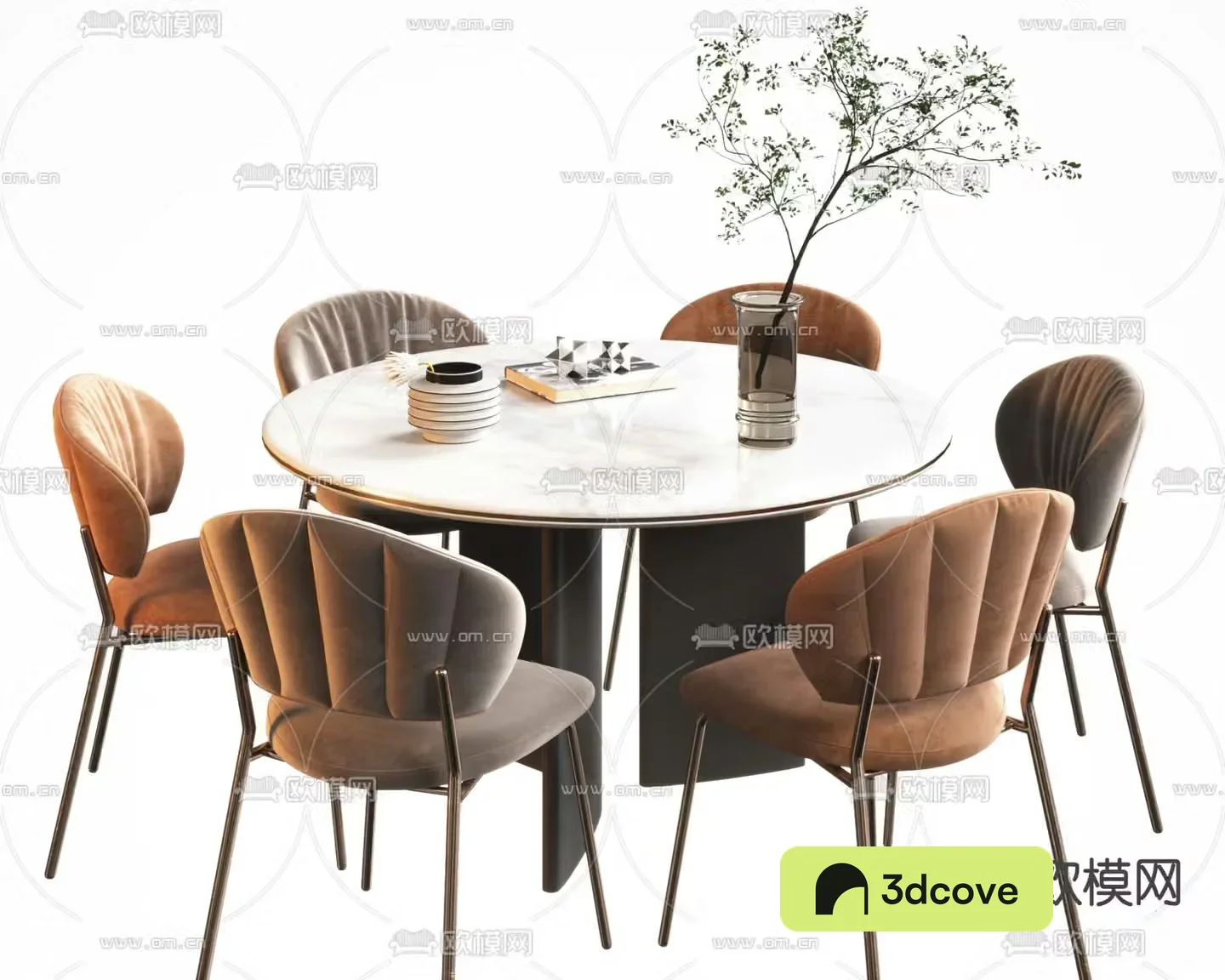 Round dining table and chairs slate dining table 3d model