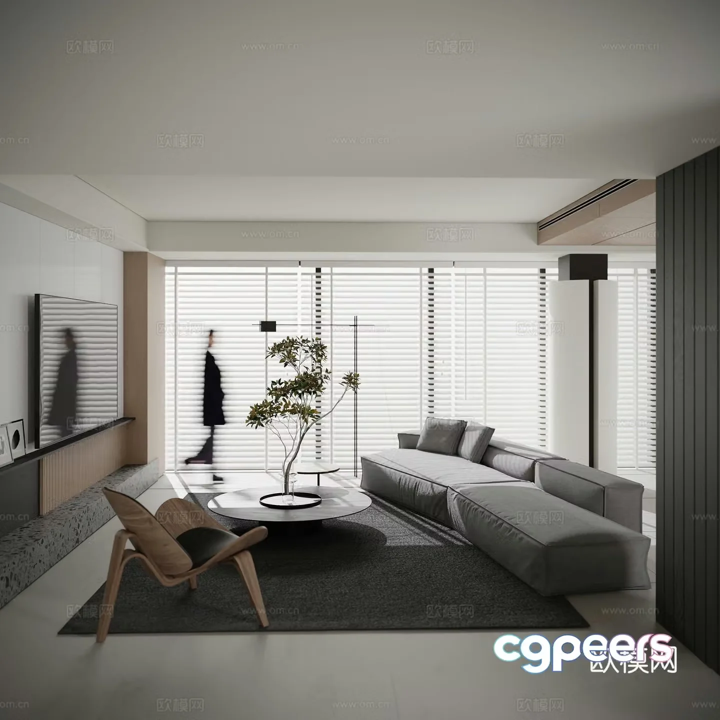 Modern light luxury living room Italian mix and match venetian blinds sofa coffee table combination large flat layer design 3D model