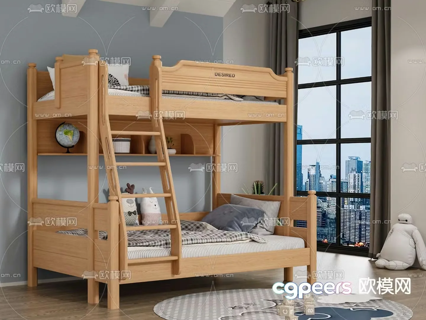 Nordic children’s bed bunk bed 3d model
