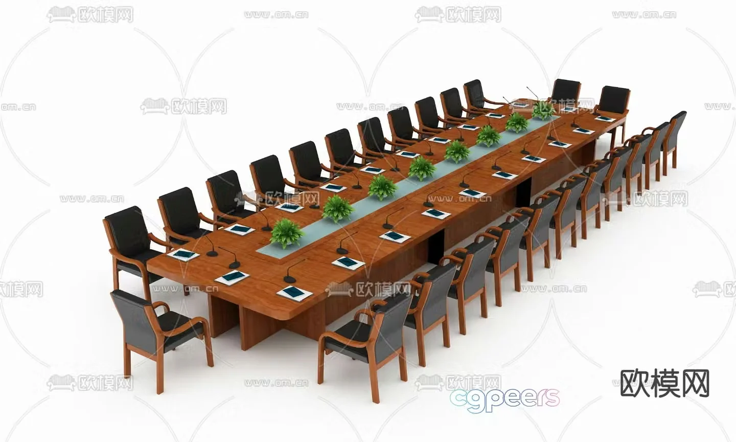 8.8m solid wood conference table and chairs 3D model