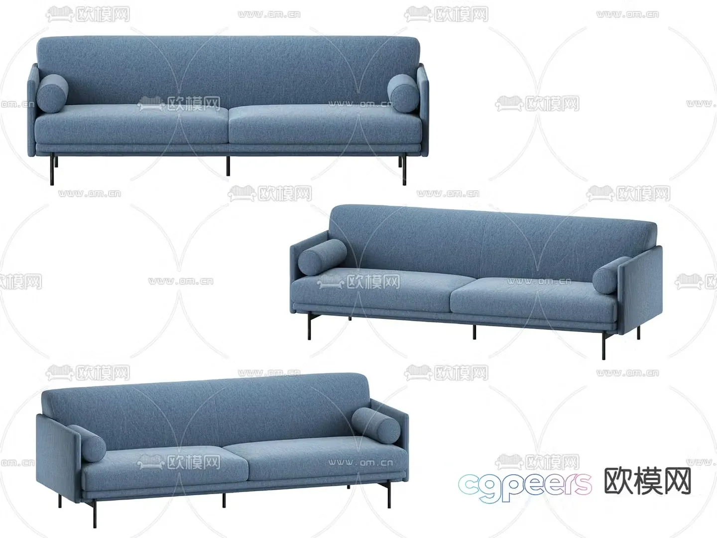 Double sofa blue sofa 3d model