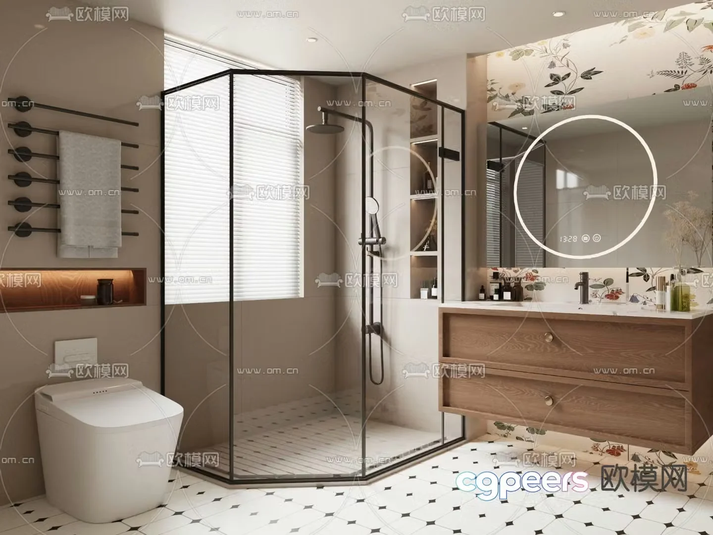 Middle style bathroom bathroom toilet 3d model