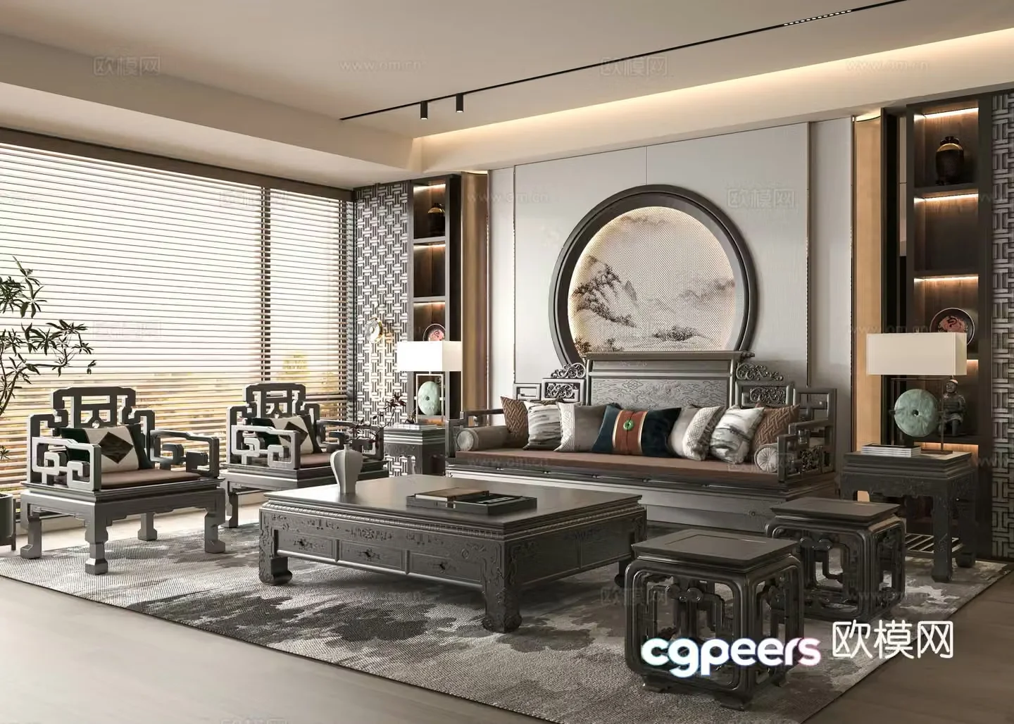 Chinese style home living room 3D model