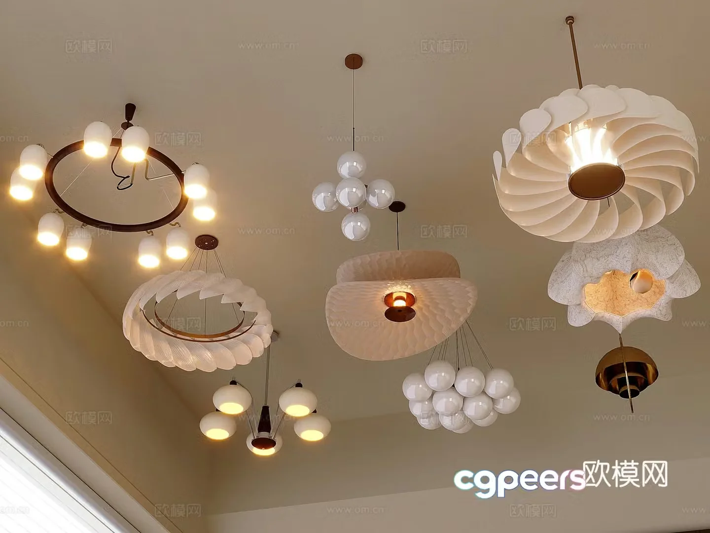 Cream style decorative chandelier glass chandelier 3d model