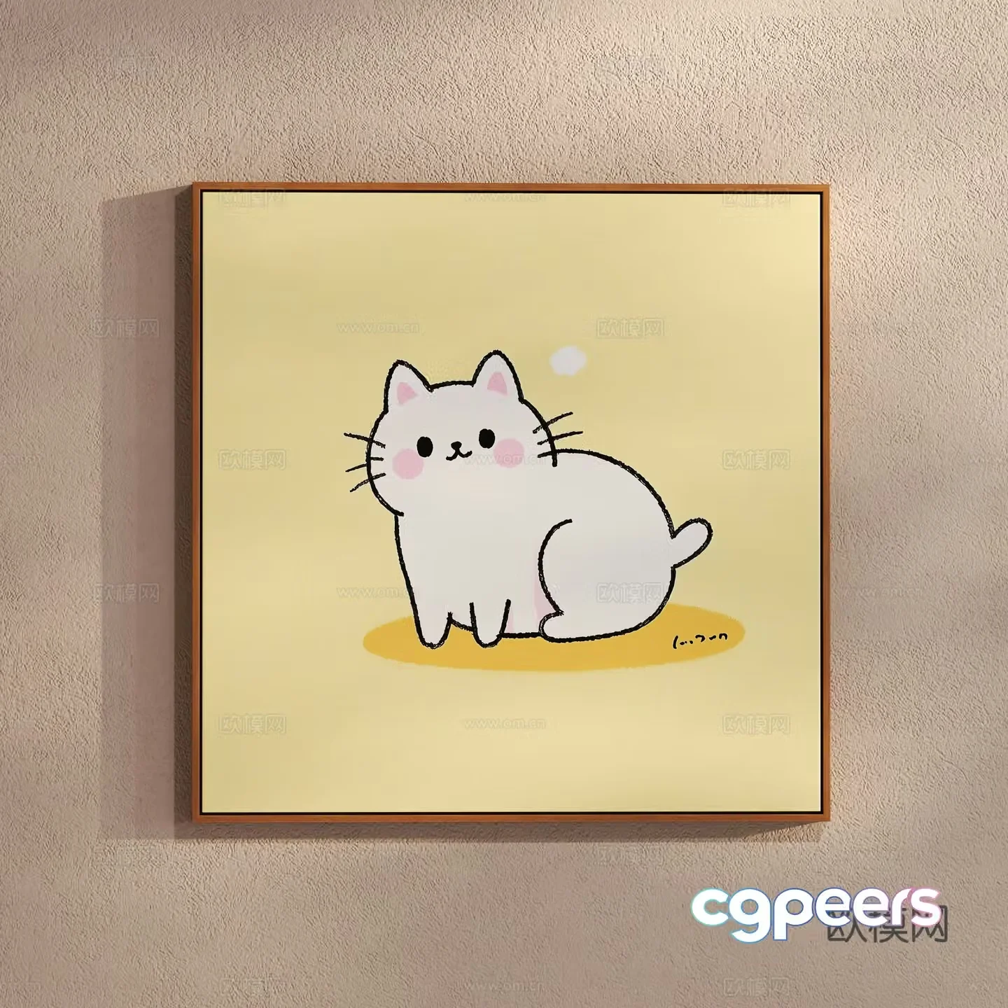 Creamy style simple cat painting children’s hanging painting 3d model