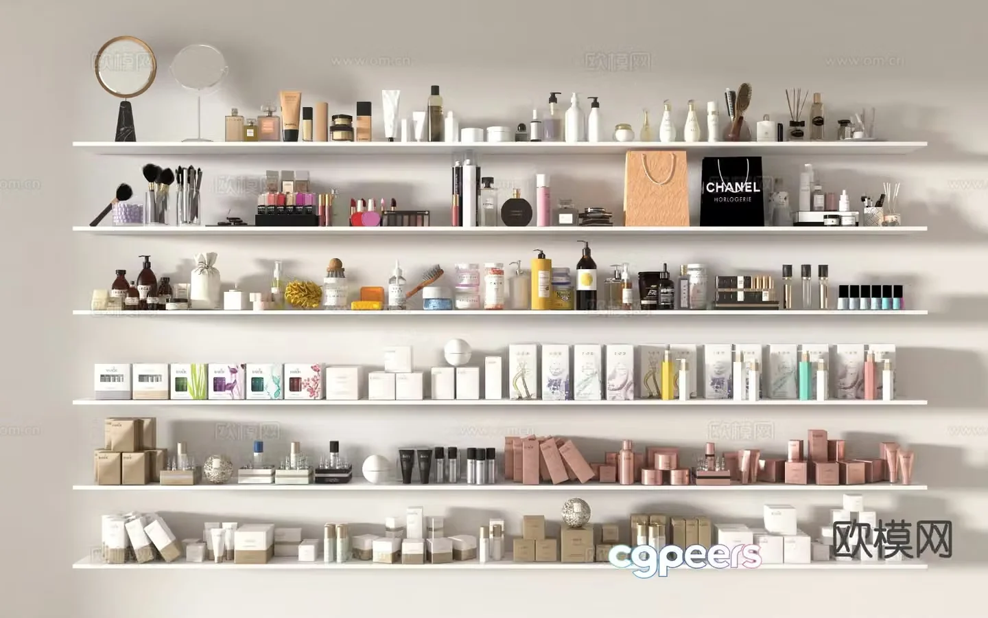 Modern cosmetics skin care products perfume lipstick 3d model