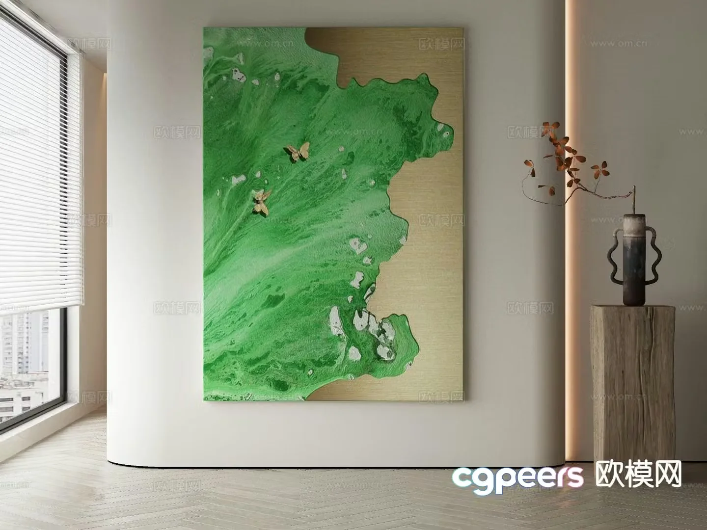 Modern decorative painting green oil painting 3d model