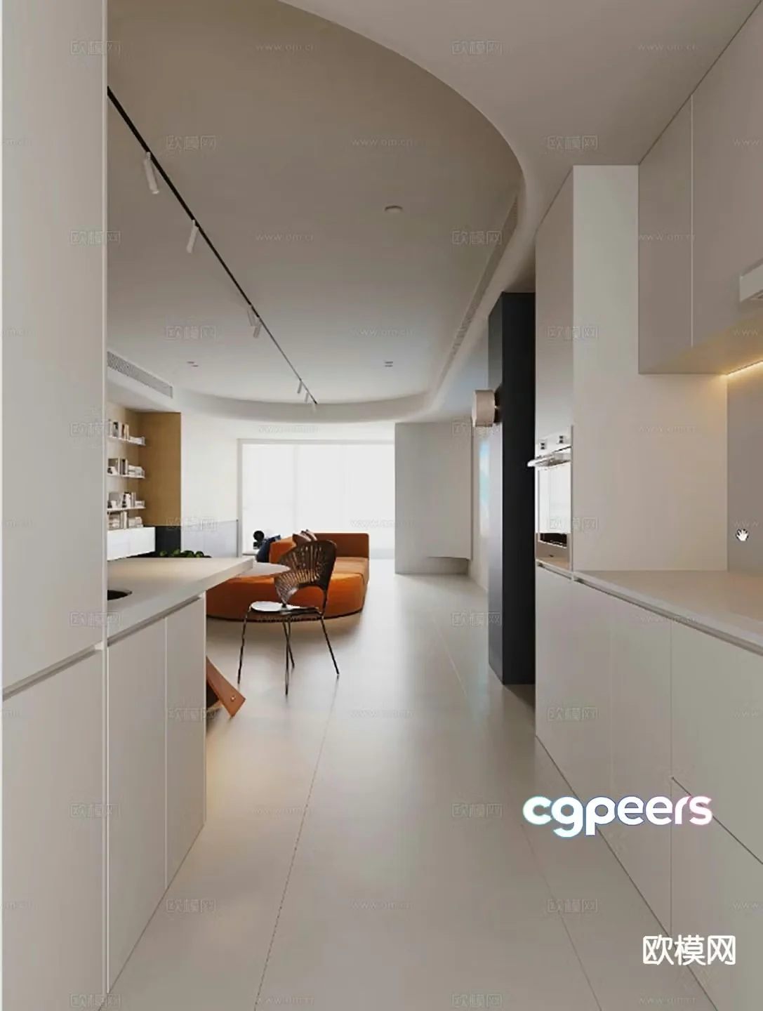 Modern living room aisle foyer kitchen aisle 3D model