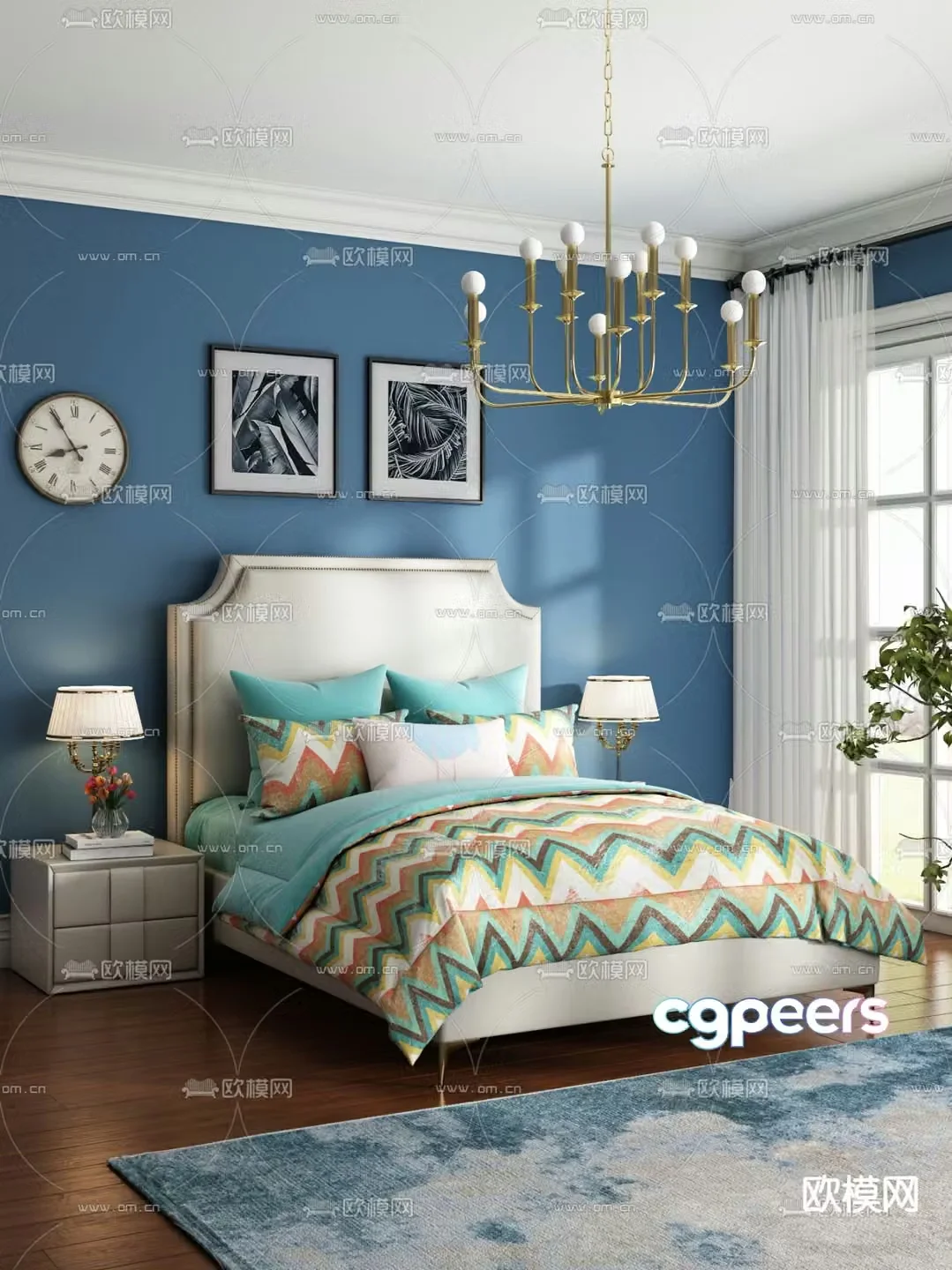 American double bed 3d model