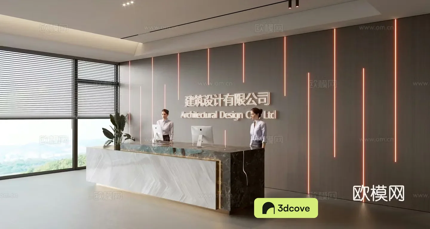 Modern company front desk reception area front desk background wall reception desk service desk