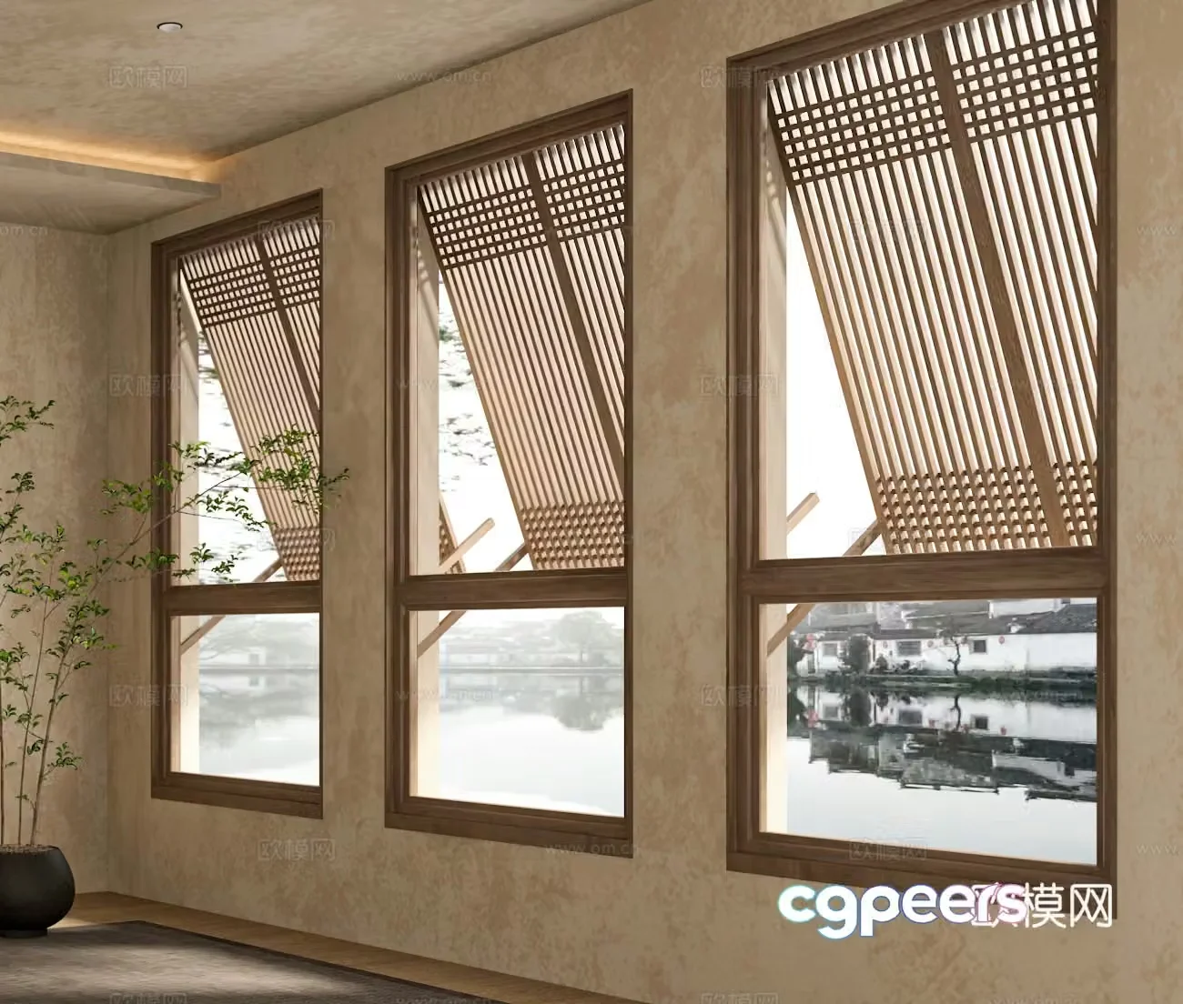New Chinese style lattice window wooden window window 3d model
