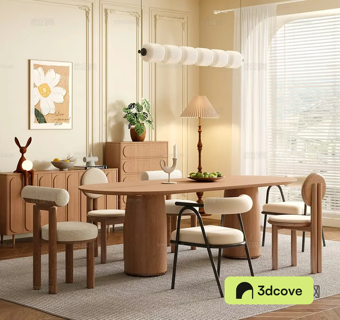 French restaurant dining table and chair sideboard