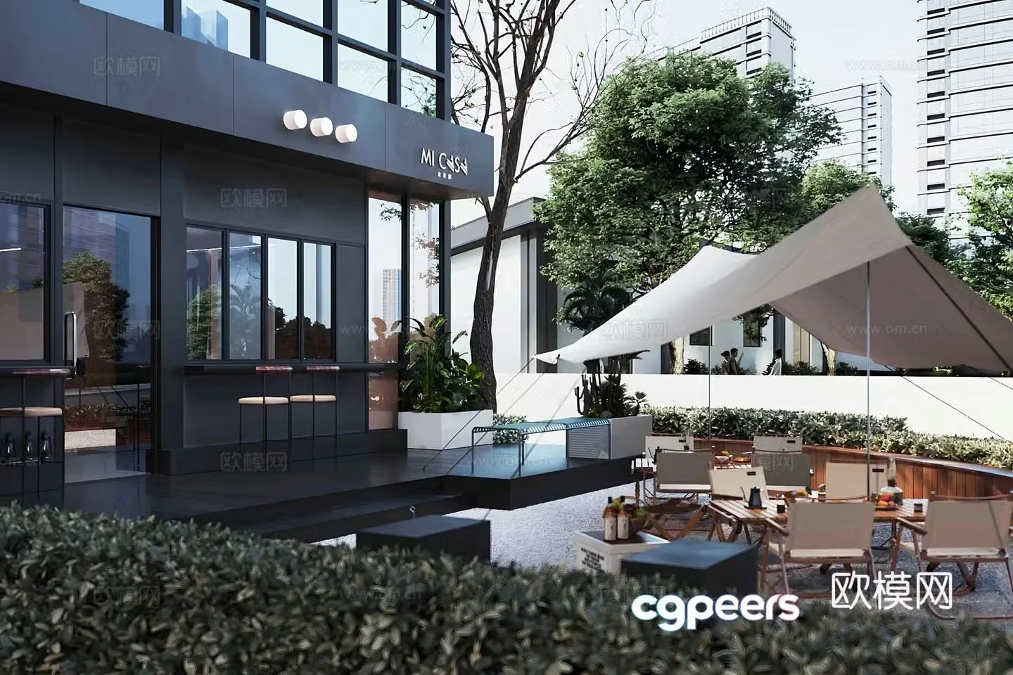 Modern cafe business outdoor 3d model