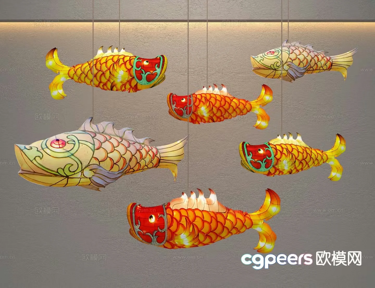 Chinese lantern fish decorative lamp 3d model