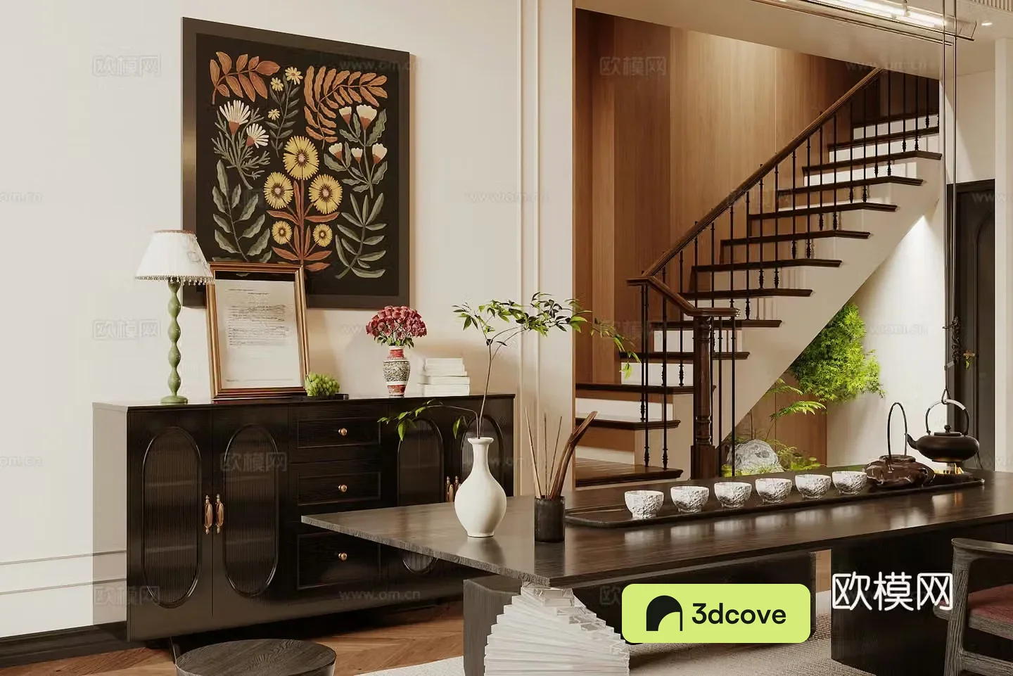 New Chinese-style Zen tea room tea tasting area tea table and chair combination club tea room Song-style aesthetic tea room