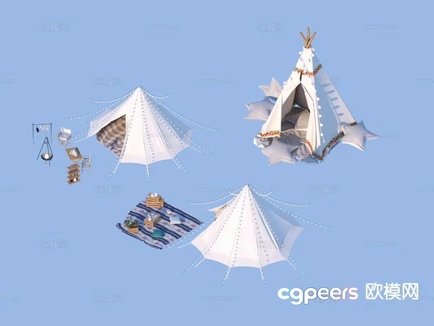 Modern camping tent outdoor camping chair 3d model