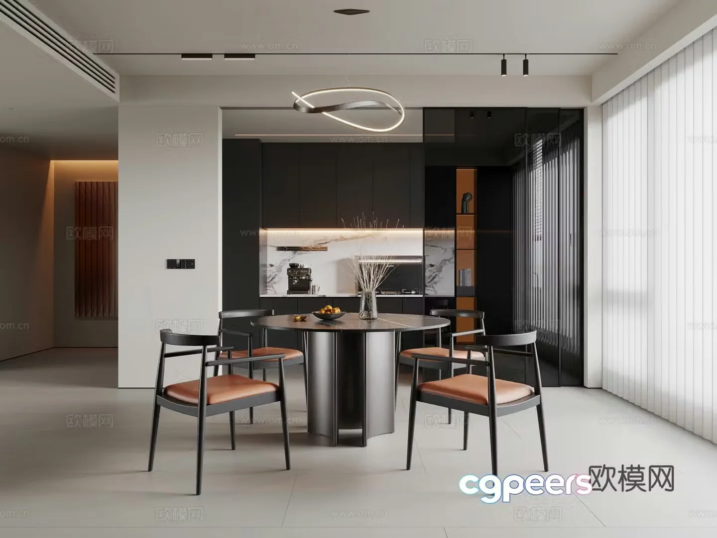 Modern minimalist dining room dining table and chair combination round dining table single chair solid wood dining chair closed kitchen 3D model