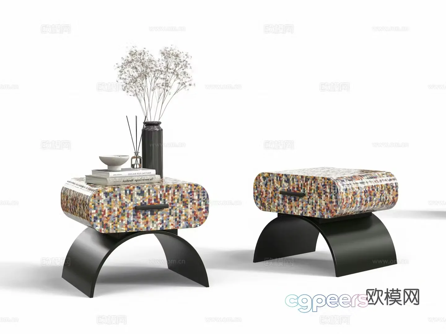 Italian modern minimalist creative colorful mosaic bedside table coffee table 3d model
