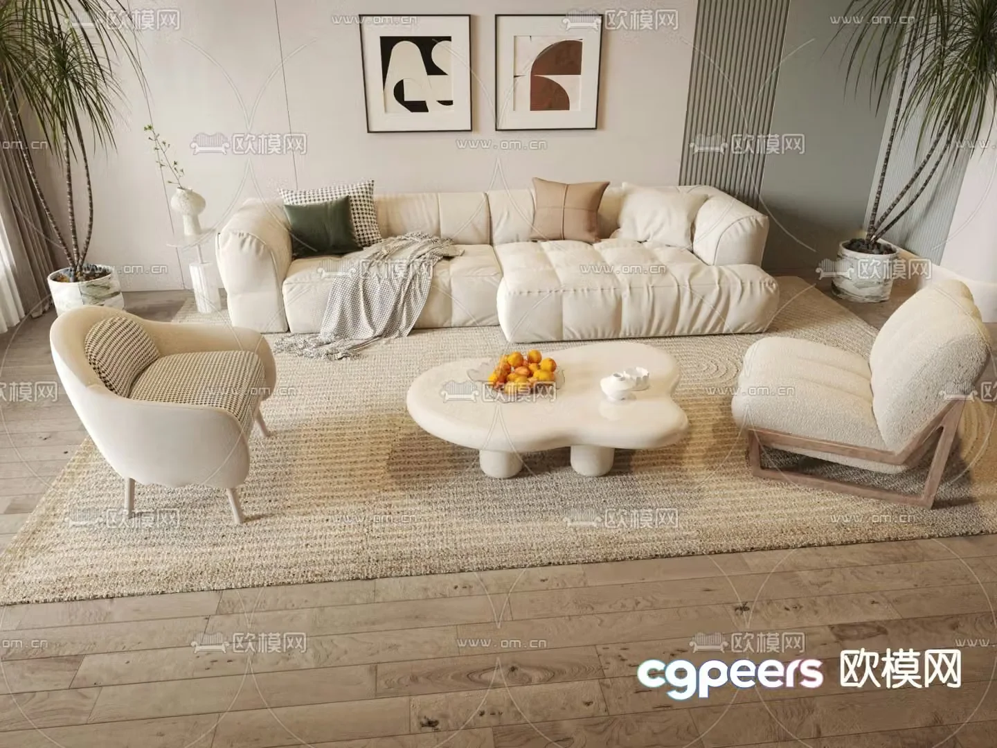Cream style modular sofa 3d model