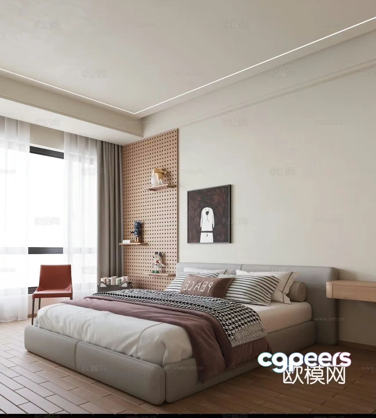 Modern cream home bedroom owner-non-light bedroom hole board bedroom children’s room boy’s room 3d model