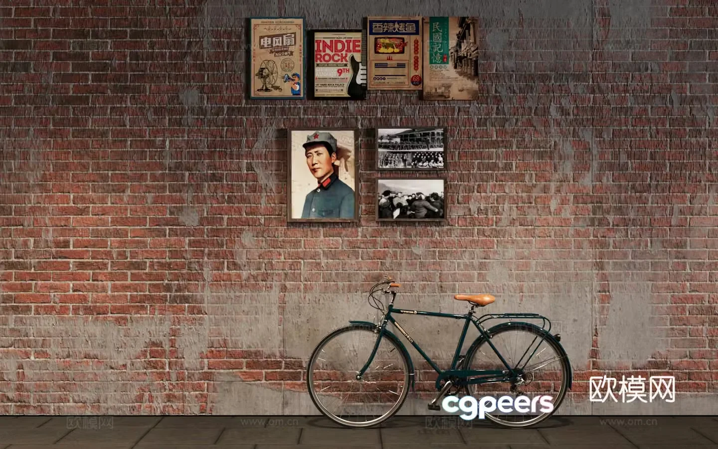 Retro Street Bicycle Decorative Drawing 3d Model