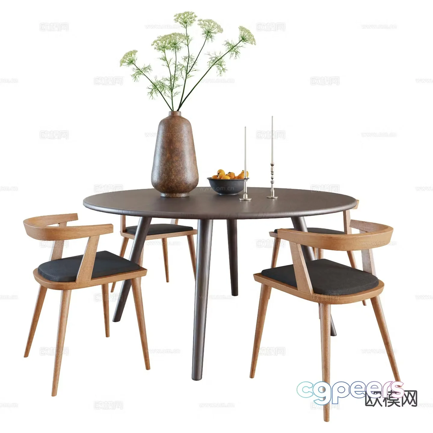 Modern round dining table and chairs 3d model