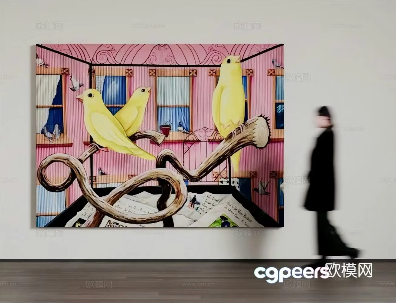 Modern art hanging painting oil painting photo frame woman 3d model