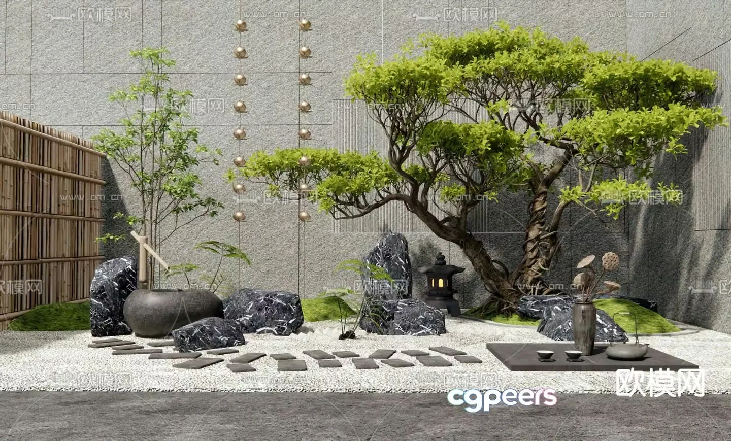 New Chinese Zen landscaping courtyard landscape 3D model