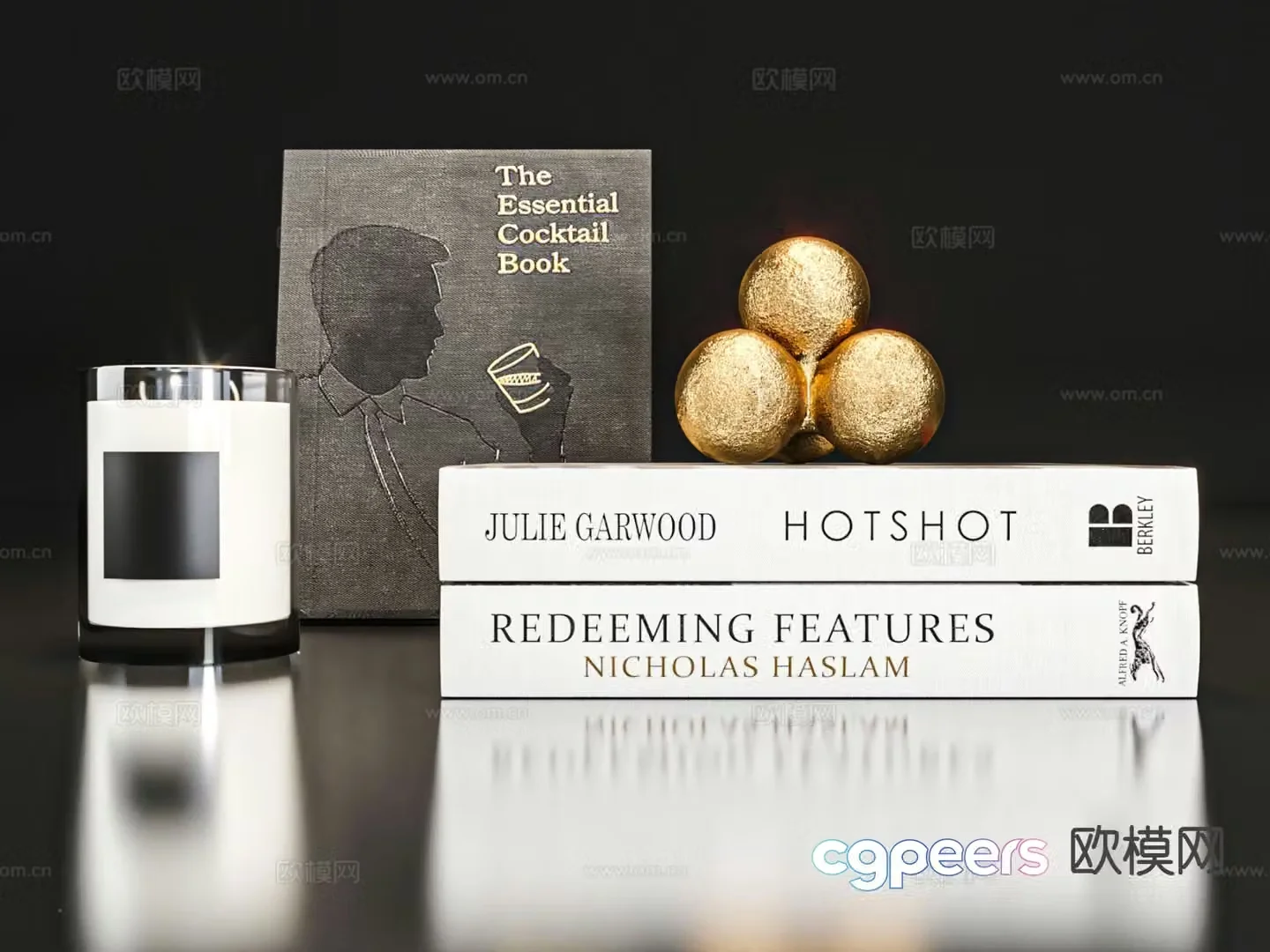 Modern jewelry books candles 3d model