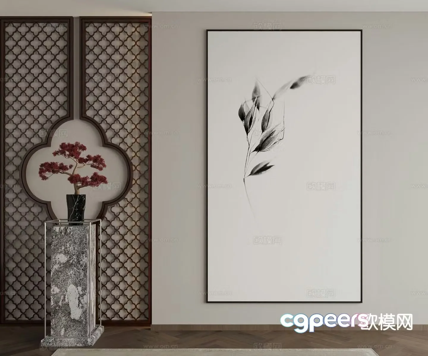 New Chinese style decorative painting art painting hanging painting 3d model