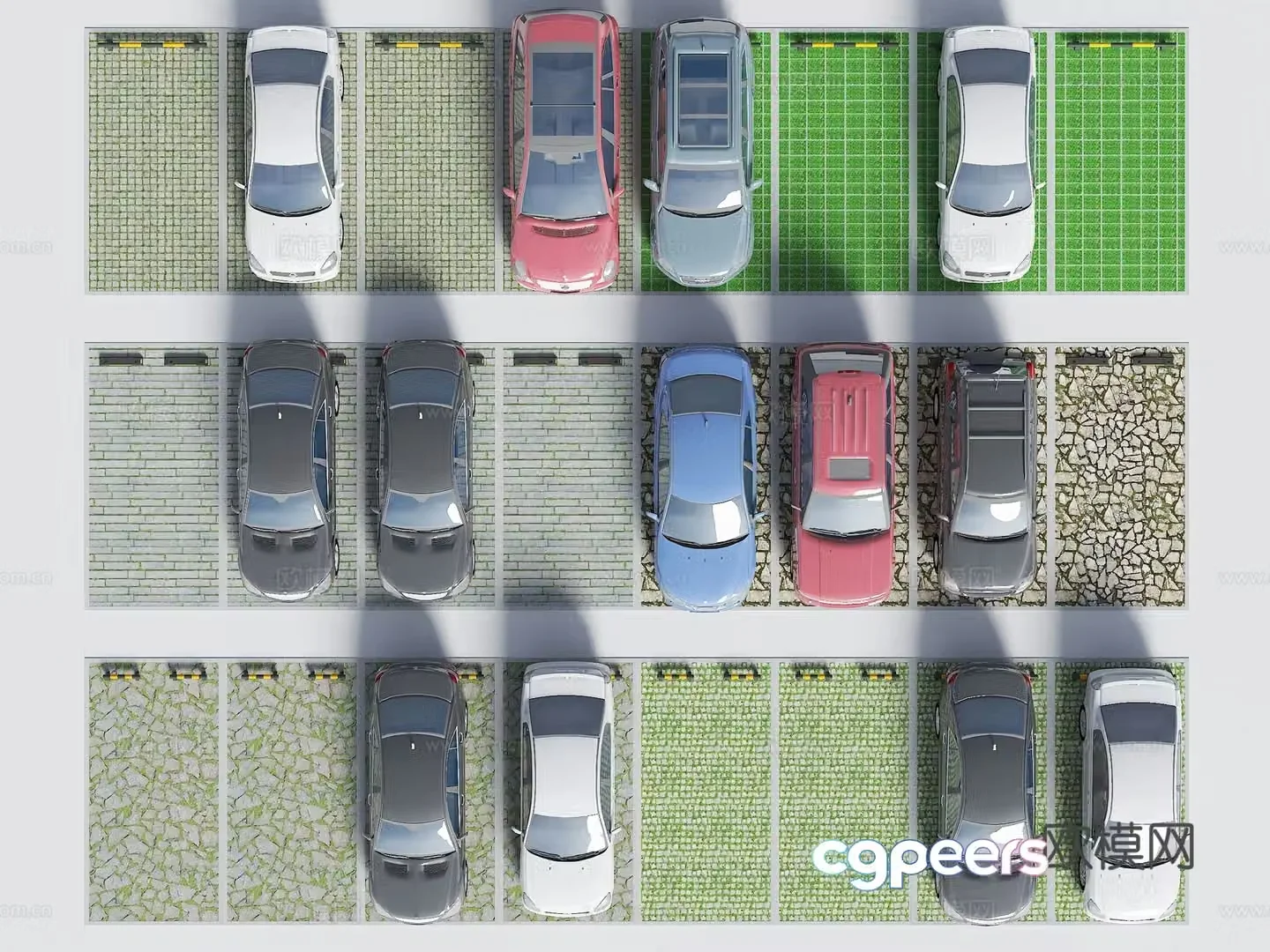 Car parking lot Parking space stopper Parking limiter Grass-planted brick parking space 3D model
