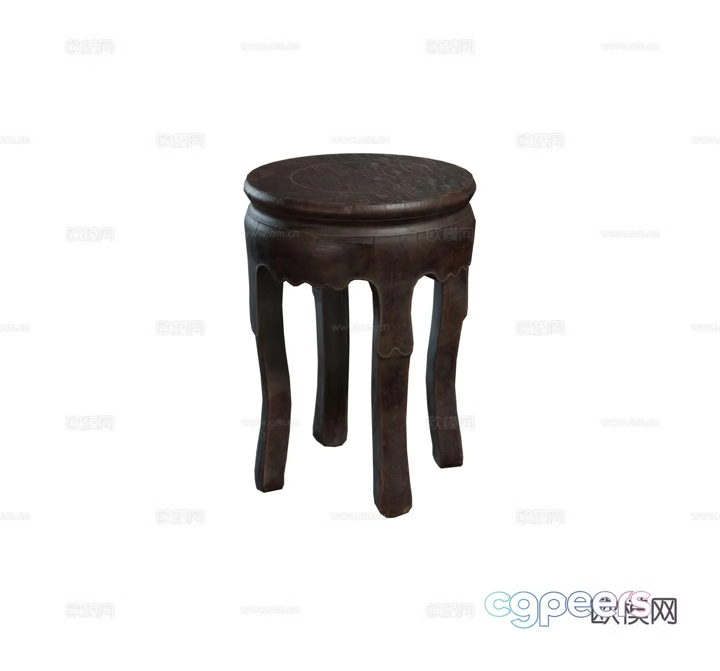 Chinese round wooden bench combination 3D model