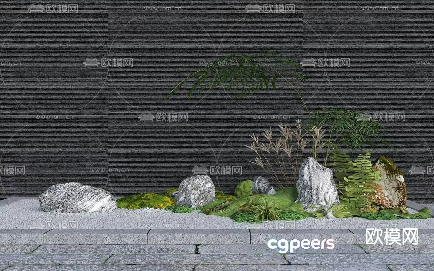 New Chinese style landscape stone courtyard scene 3D model