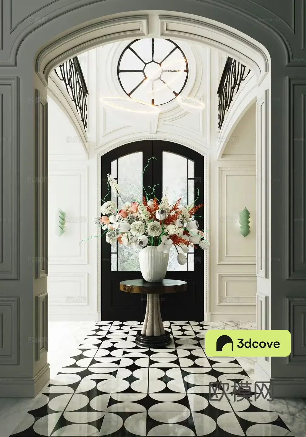 French entrance hall round table decorative entrance hall floral vase