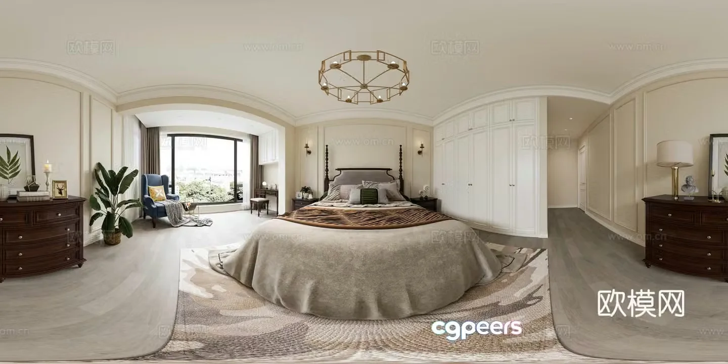 American style bedroom master bedroom vr panoramic 3d model