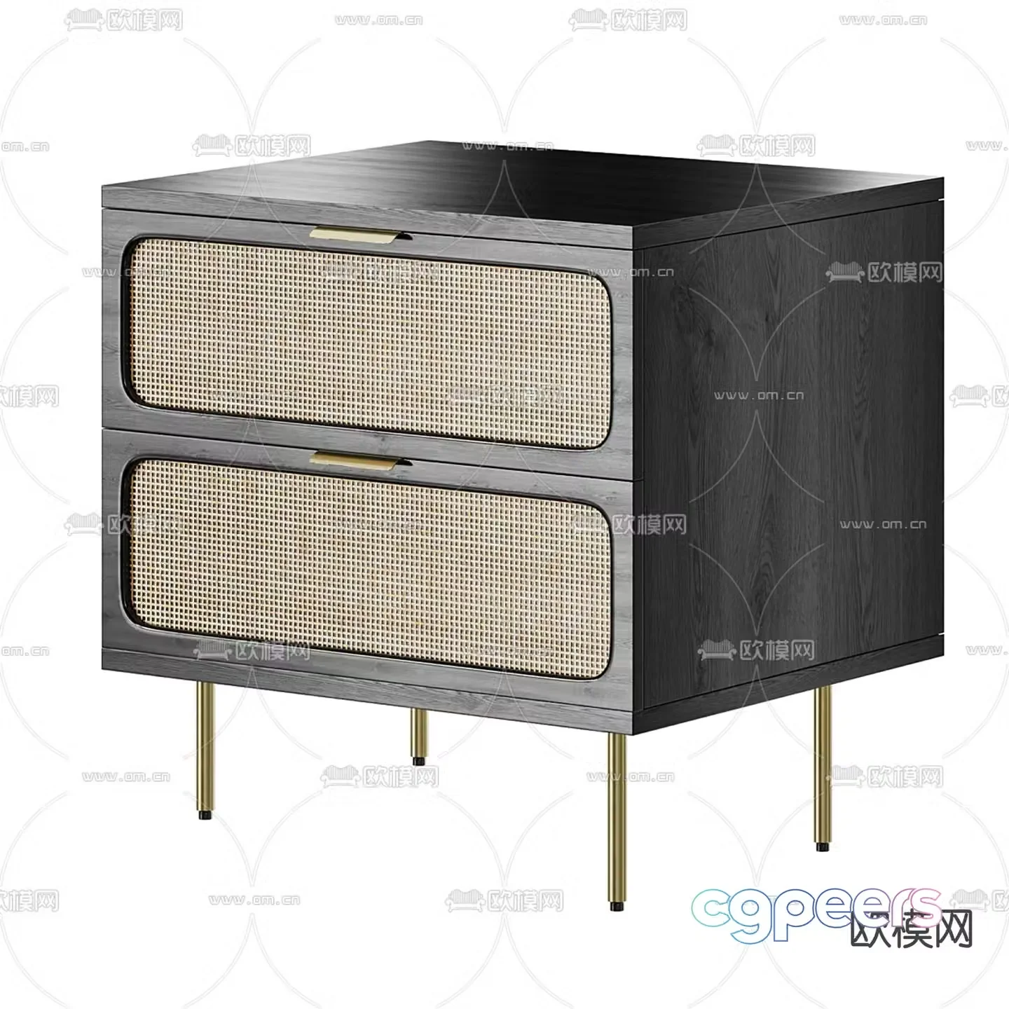 WEST ELM modern rattan bedside table 3d model
