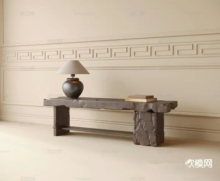 A Stone Bench With A Lamp 3D Model – 3707 – VRAY Render